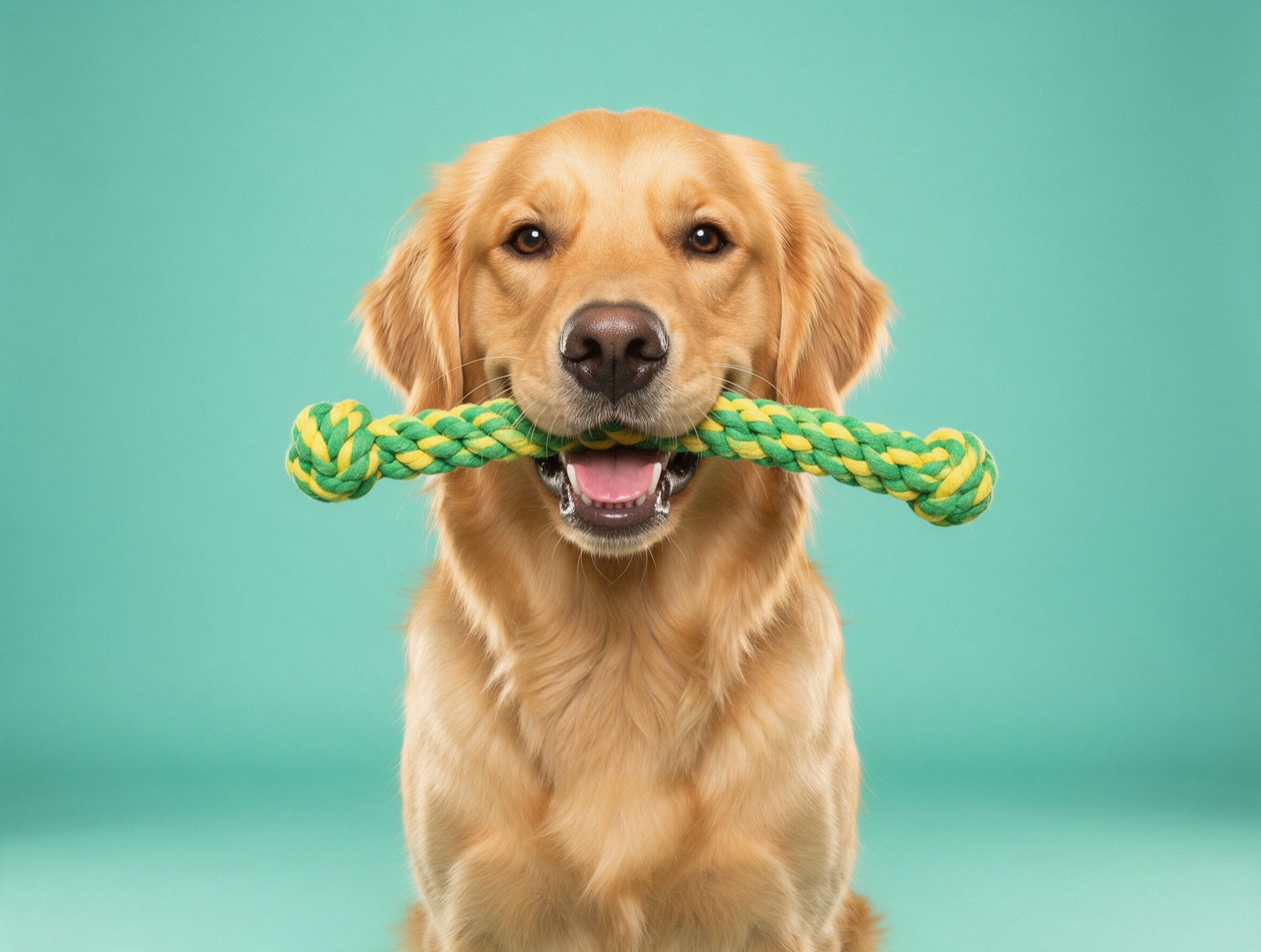 Perro golden retriever con juguete de cuerda